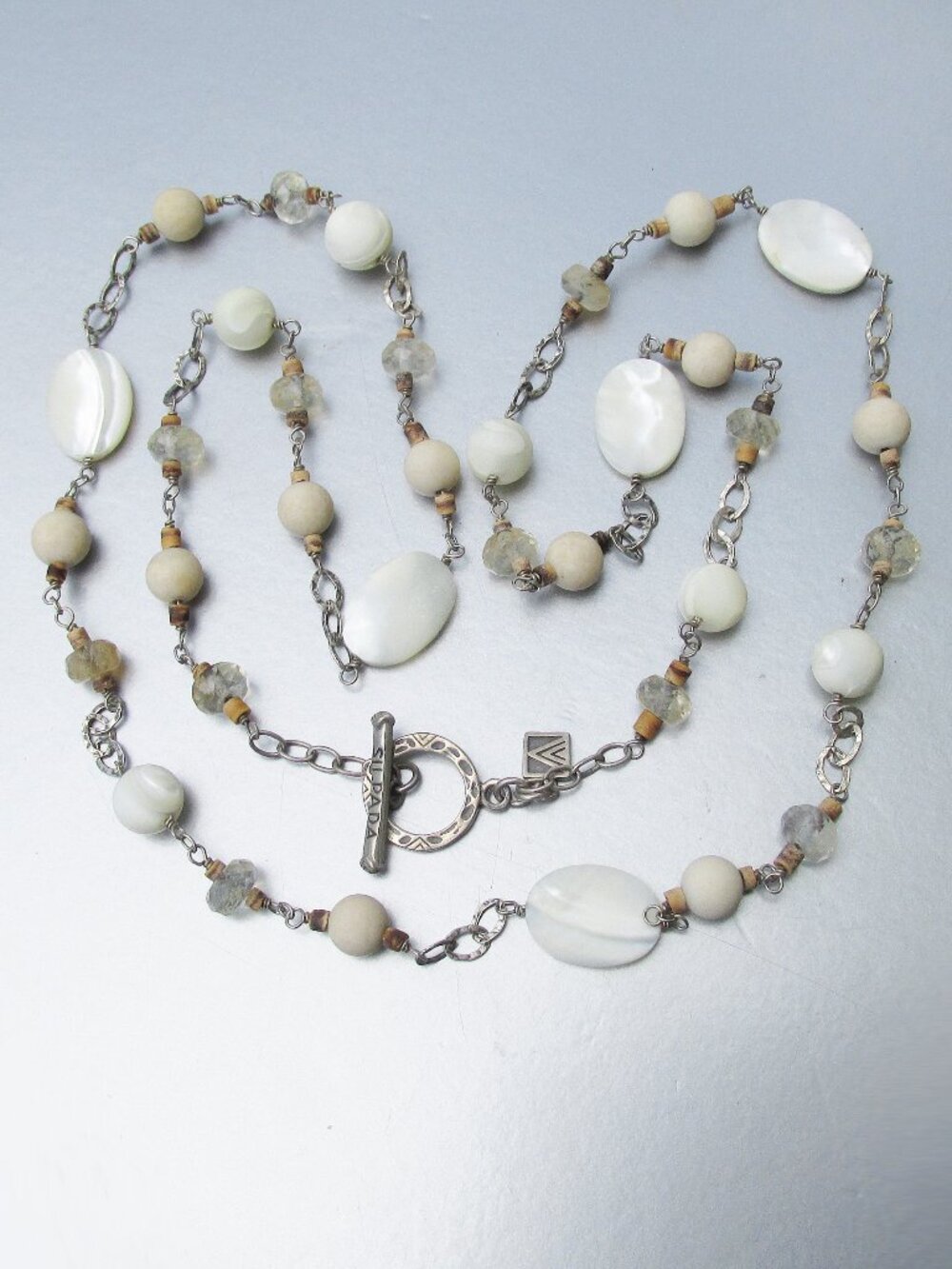 Retired SILPADA Sterling MOP Quartz Riverstone Coco Bead Long Necklace N1504